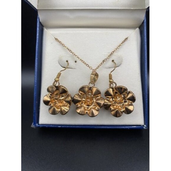 Multicolor Crystal Necklace & Earring Set Rhinestone 18K Gold Plated Pendant 16" - Picture 4 of 6